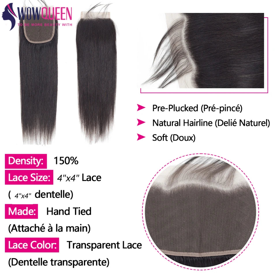 Straight Human Hair Bundles with Closure 2x6 4x4 Raw Brazilian Hair Extensions Weave 3 4 Bundles with 13x4 Transparent Frontal