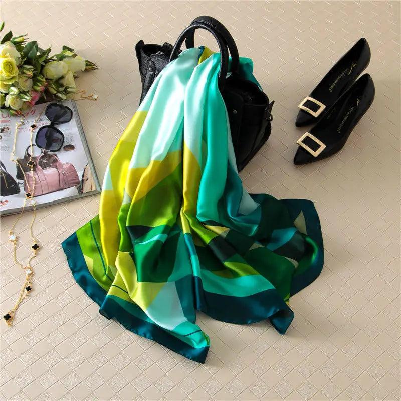 2022 Luxury Brand Women Silk Scarf Designer Plaid Summer Beach Shawls and Foulard Wrap Scarves Female Pure Silk Sjal Hijab New