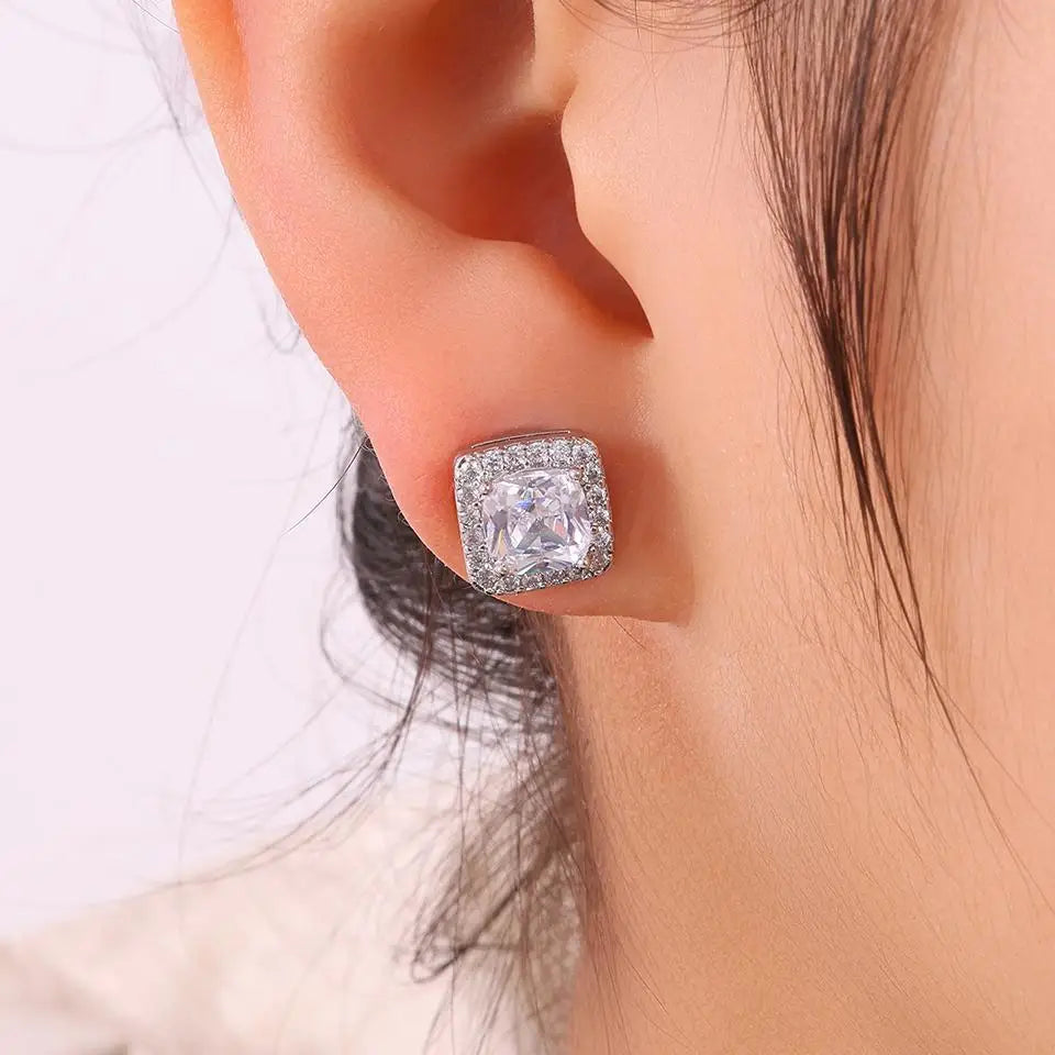 UILZ Shiny CZ Magnetic Ear Clip Square Round No Piercing Stud Earrings For Men WomenPunk Party Jewelry Gift Unisex