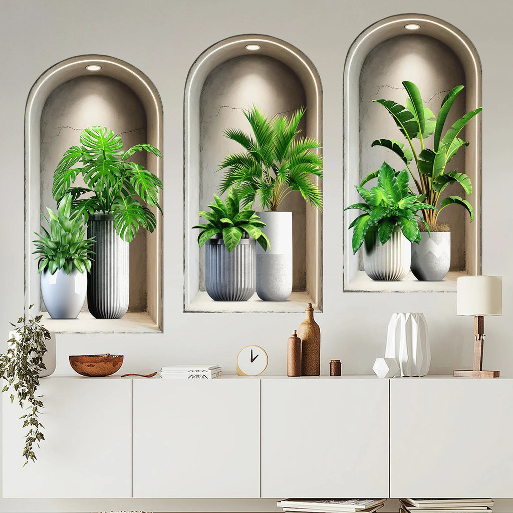 18 Styles Simulated Archway Niche Potted Plant Painting Wall Stickers Bedroom Living Room Hall Peel & Stick Art Mural Decals