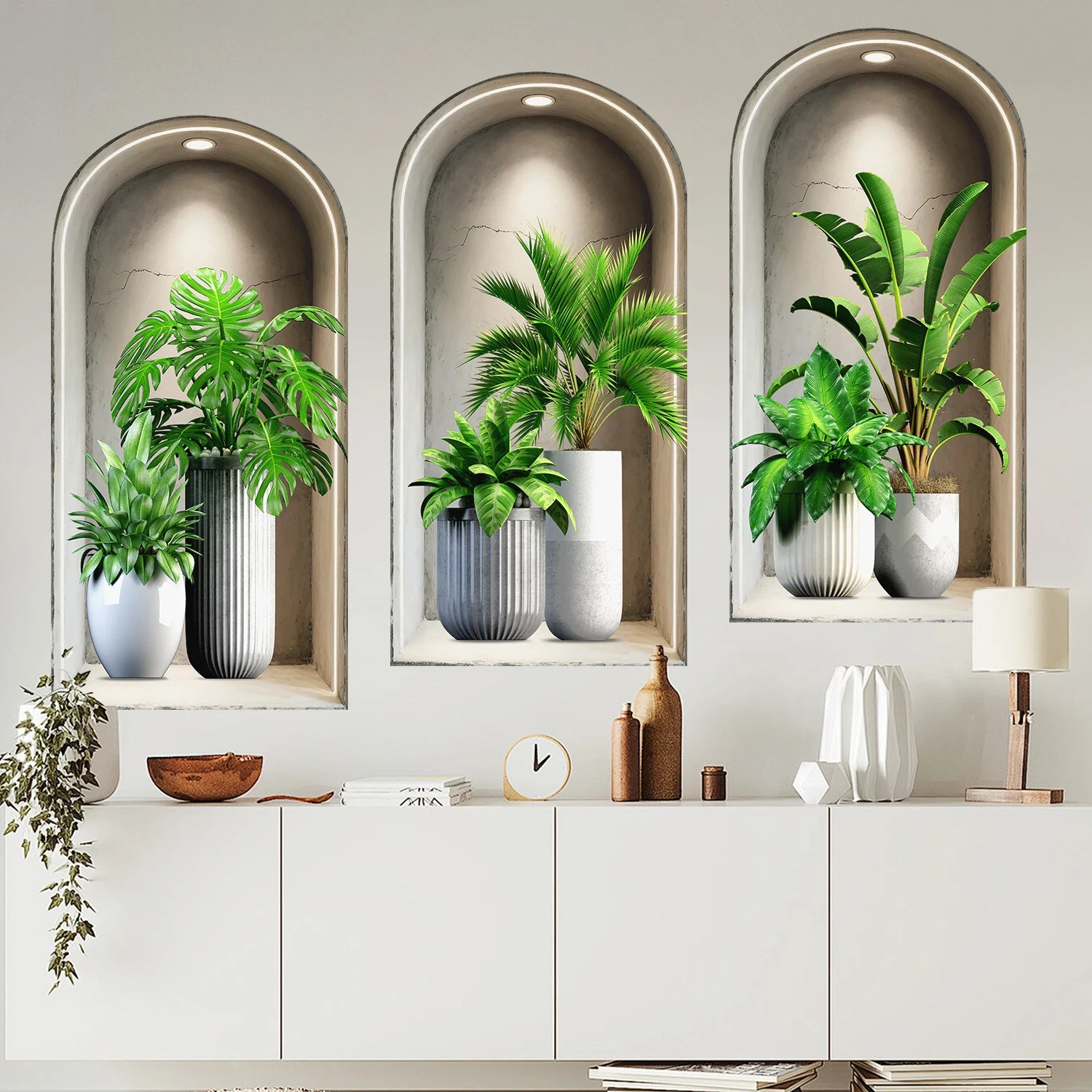 18 Styles Simulated Archway Niche Potted Plant Painting Wall Stickers Bedroom Living Room Hall Peel & Stick Art Mural Decals