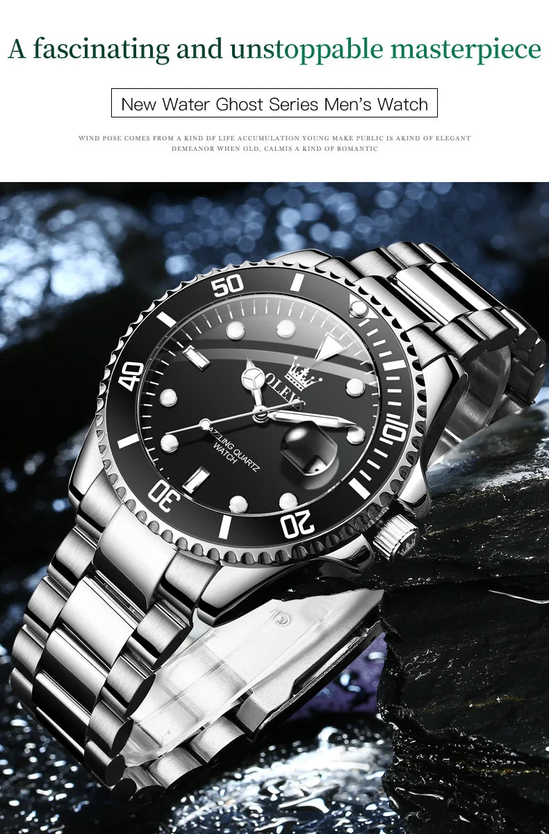 OLEVS New Man Watch Luxury Top Brand One-Way Rotating Outer Ring Design Quartz Watch for Men Auto Date Waterproof Wrist Watches