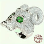 Vintage Gothic Skull Horn Ring Bezel Cluster 925 Sterling Silver Punk Rings for Men Luxury Jewelry Halloween Gift
