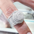 Huitan Luxury Wide Promise Rings for Women Pull Paved CZ Sparkling Wedding Bands Rings Silver Color/Gold Color Fashion Jewelry
