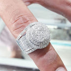 Huitan Luxury Wide Promise Rings for Women Pull Paved CZ Sparkling Wedding Bands Rings Silver Color/Gold Color Fashion Jewelry