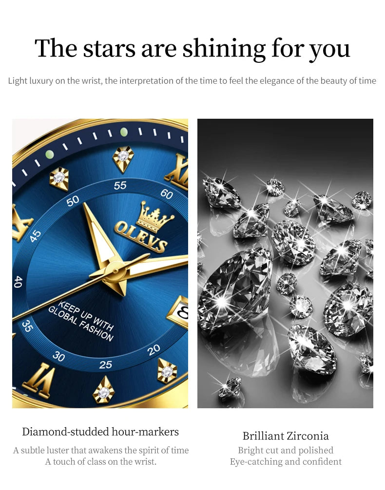 OLEVS 2906 Fashion Date Quartz Couple Watches Diamond Top Brand Luxury Watch For Men Women Waterproof Stainless Steel Wristwatch