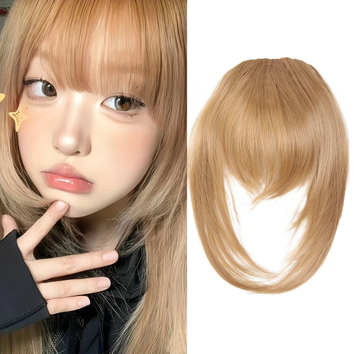 Synthetic high-level comic bangs wig women's forehead clip bangs heat-resistant natural black for daily use
