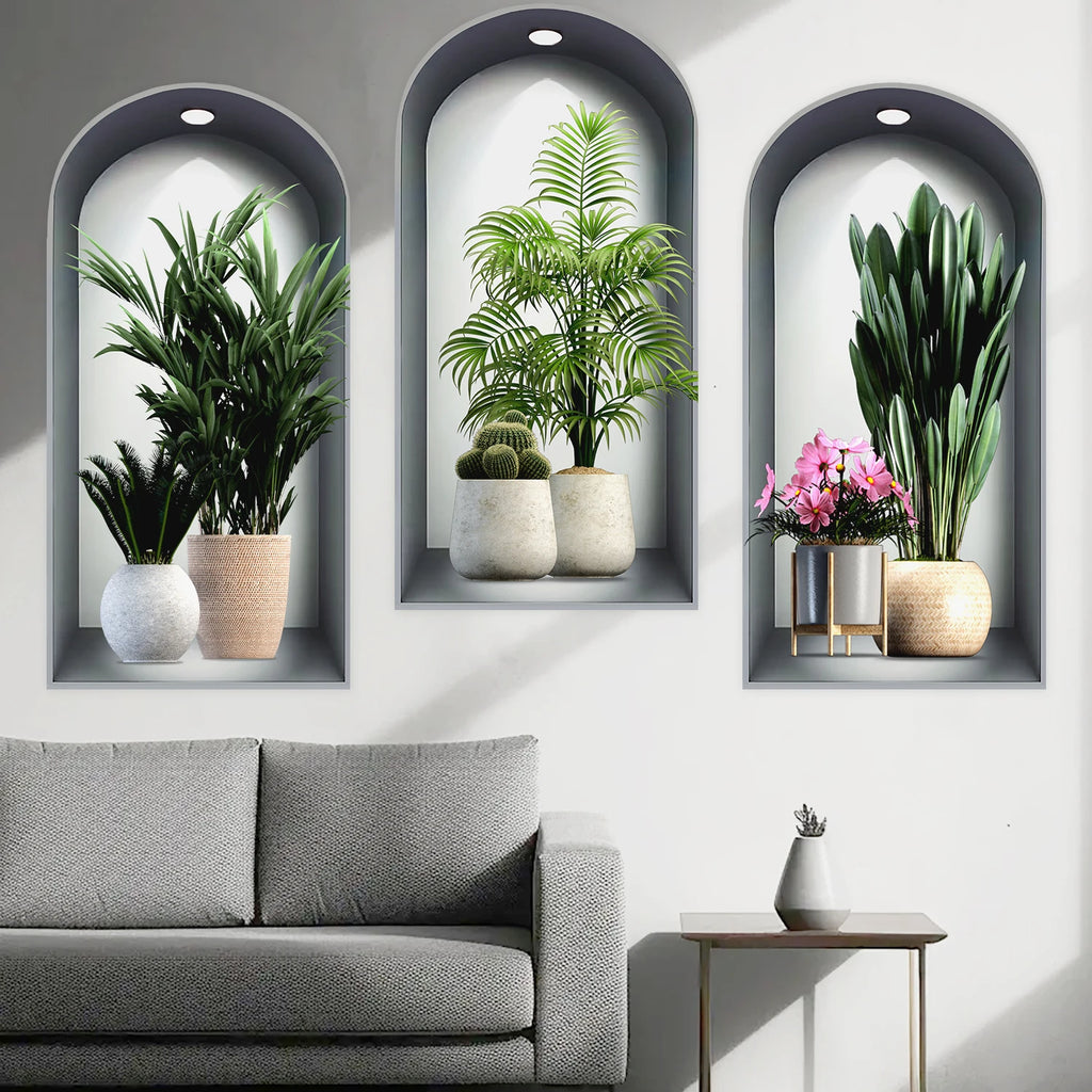 18 Styles Simulated Archway Niche Potted Plant Painting Wall Stickers Bedroom Living Room Hall Peel & Stick Art Mural Decals