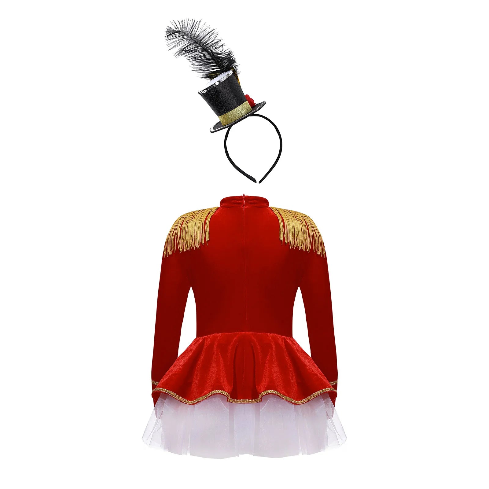 Girls Ringmaster Circus Costume Set Zipper Tutu Leotard Gown Dress with Hat for Halloween Carnival Cosplay Party Performance