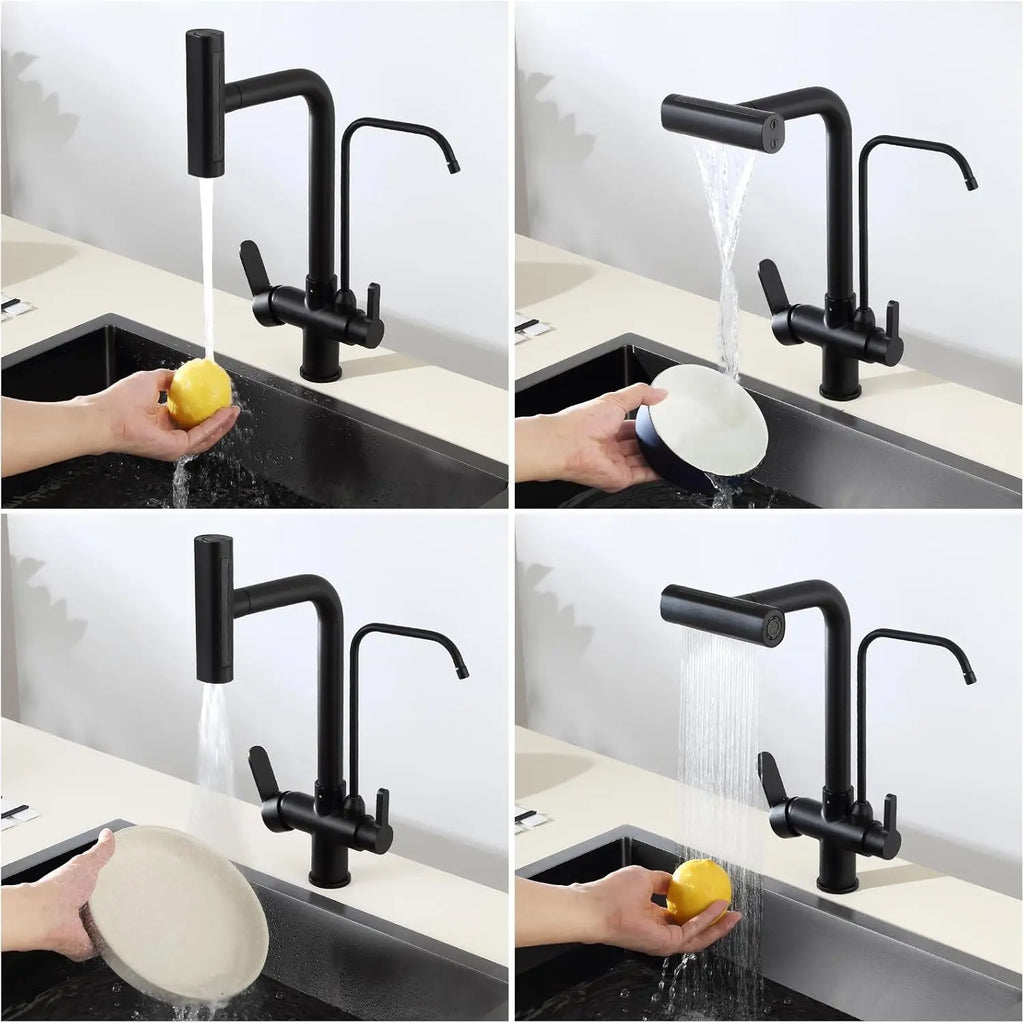 3 Way Pure Water Filter Kitchen Faucets Black Pull Out Filter Kitchen Sink Faucet Hot Cold Mixer Tap Pull Down Kitchen Faucet