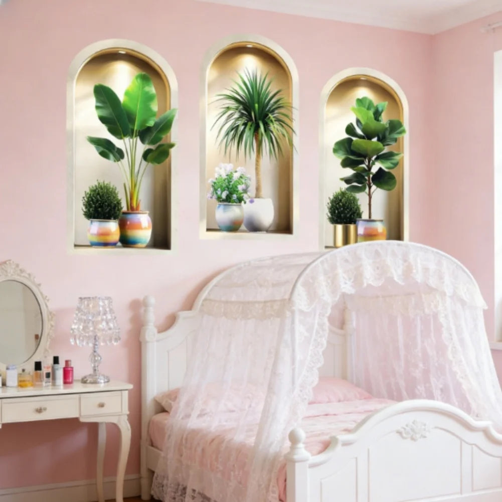 3PCS 3D Plants Wall Stickers, Potted Plant Wall For Room Kitchen Bedroom Office Room Decoration Hogar Hunter Home Decor Items