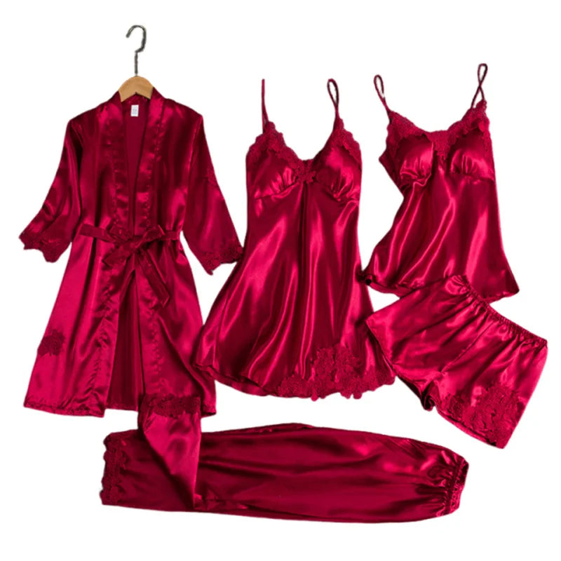 New Style Nightgown Women's Sleepwear Sexy Home Wear Bridesmaid Dress Long Sleeved Plus Size Five Piece Set Hot Selling Bathrobe