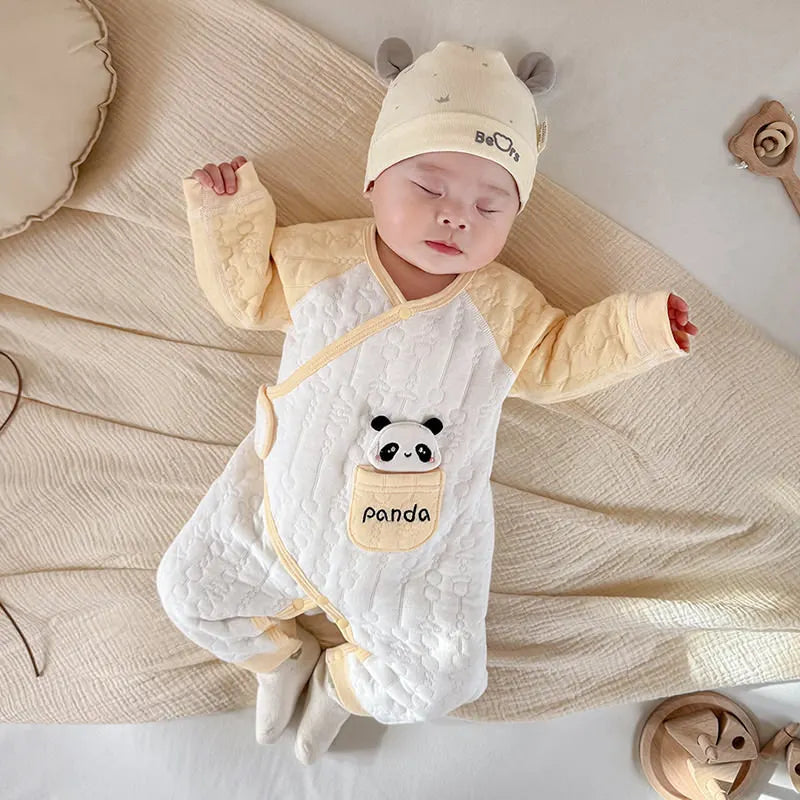 Baby Romper Autumn 0-6 Months Baby Three-layer Warm Clothing Newborn Cute Cartoon Crawling Suit