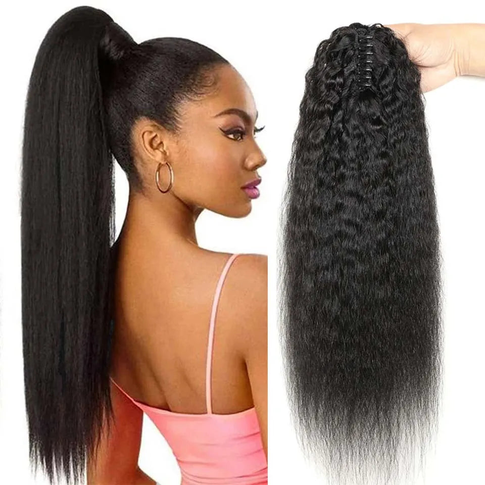 15A Body Wave Ponytail Human Hair Wrap Around Clip in Hairpiece Remy 3C Pony Tail Kinky Curly Ponytail Kinky Straight Ponytail