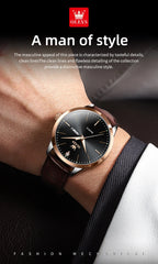 OLEVS 2935 Business Casual Men's Watch Waterproof Leather Strap Luxury Brand Date Week Temperament Trend Quartz Men's Watch
