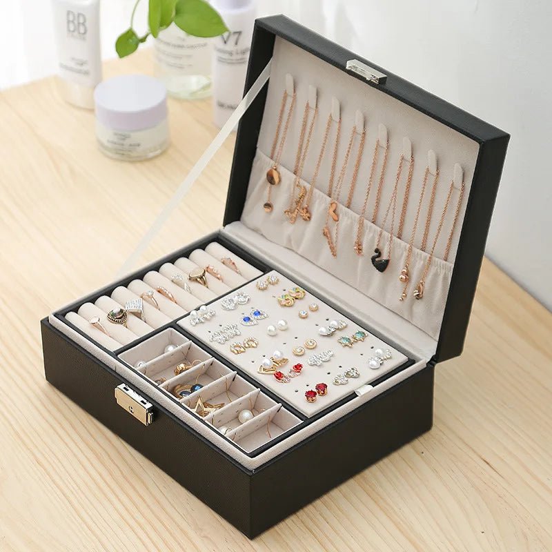 Double-Layer Velvet Jewelry Box High Capacity PU Leather Jewelry Storage Box Large Space Jewelry Holder Gift Box Organizer