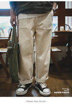 Maden Vintage 11.2oz White Cottonseed Hull Jeans Casual Loose Fit Straight Trousers for Men's Spring and Fall Chino Cargo Pants
