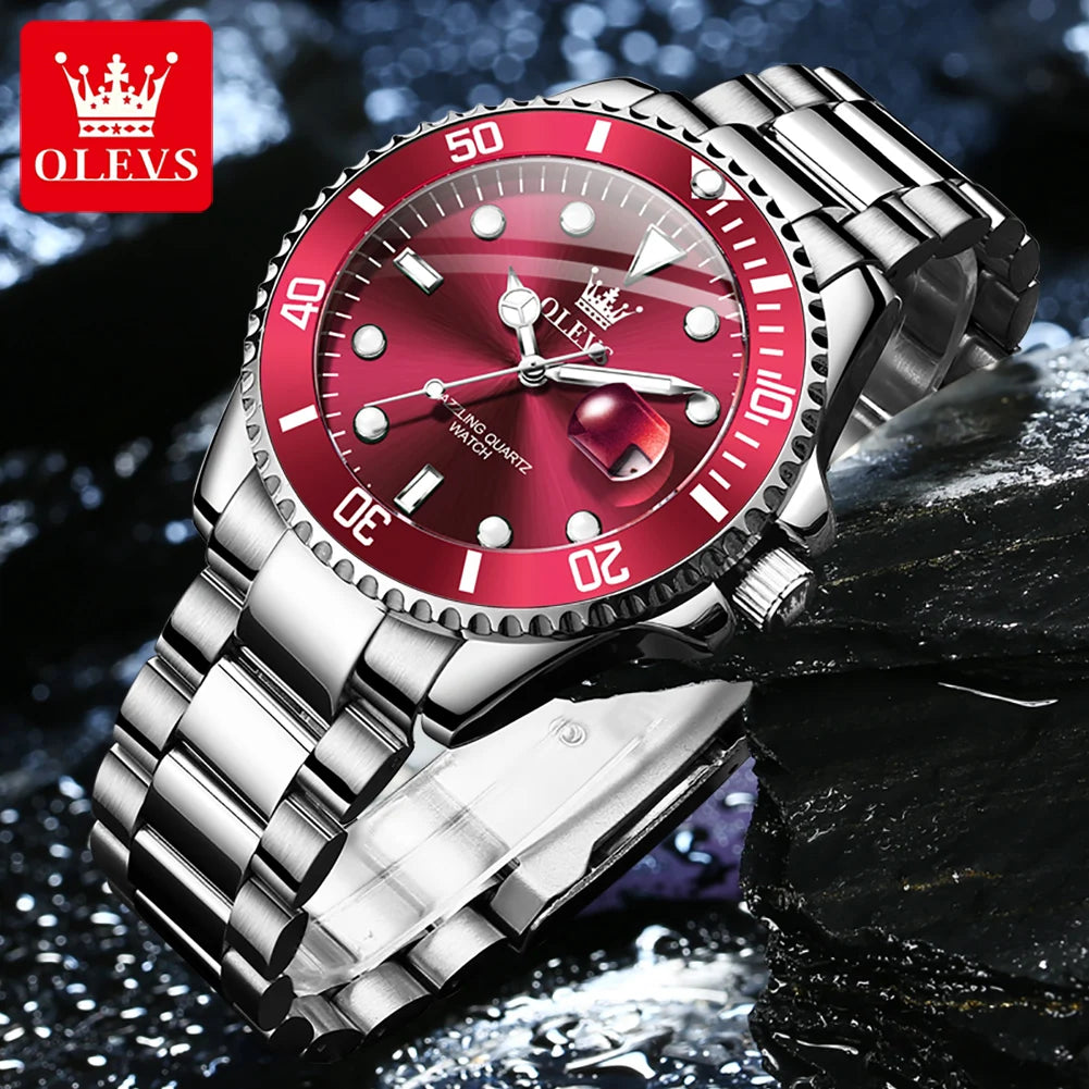 OLEVS Luxury Sport Man Watch Military Waterproof Luminous Date Week Men Watch Stainless Steel Quartz Men's Watches Male Clock
