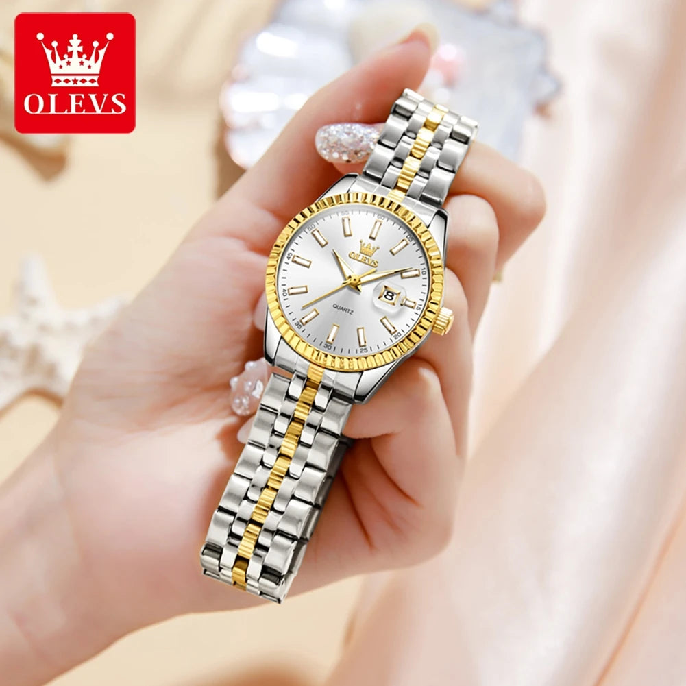 OLEVS 5593 Women's Watch Luxury Brand Women's Quartz Watch Stainless Steel Waterproof Night Light Elegant Business Women Watch