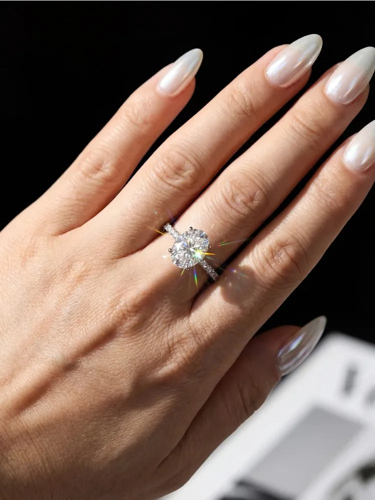 GRA 1ct Real Oval Moissanite Diamond Ring for Women 925 Sterling Silver Anniversary Party Gorgeous High Quality Fine Jewelry