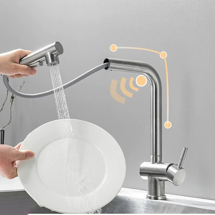 Hot Cold Touch on Kitchen Faucets Stainless Steel Pull Out Kitchen Sink Mixer Tap Black Smart Sensor Touch Kitchen Sink Faucet