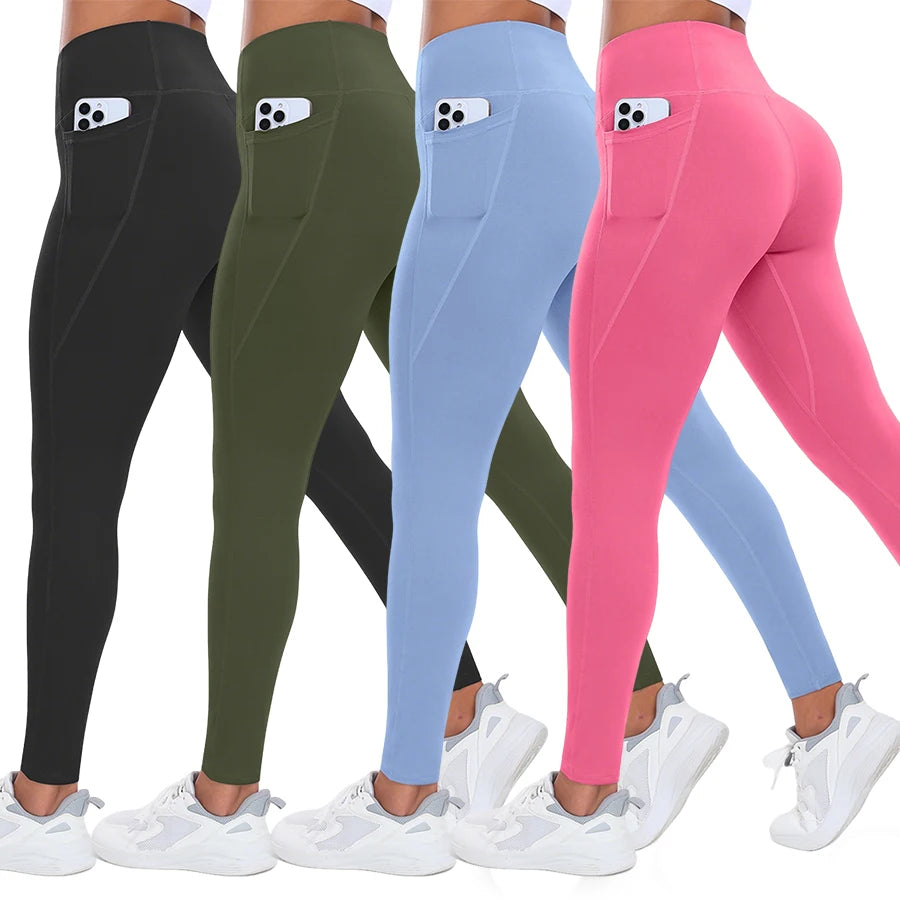 Women Yoga Pants with Pockets Butt Lifting Tummy Control Sports Leggings High Waist Fitness Tights Gym Clothing Sportswer