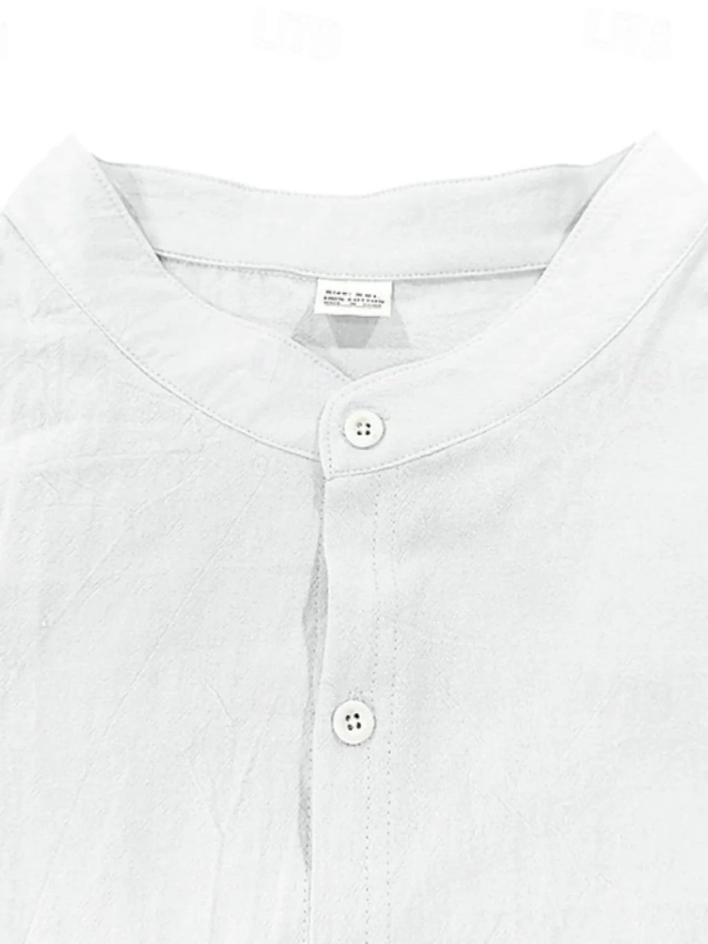 Minimalist Men's White Linen Button-Down Shirt, Stand Collar, Modern Office & Weekend Essential