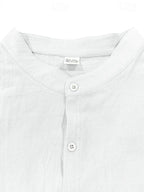 Minimalist Men's White Linen Button-Down Shirt, Stand Collar, Modern Office & Weekend Essential