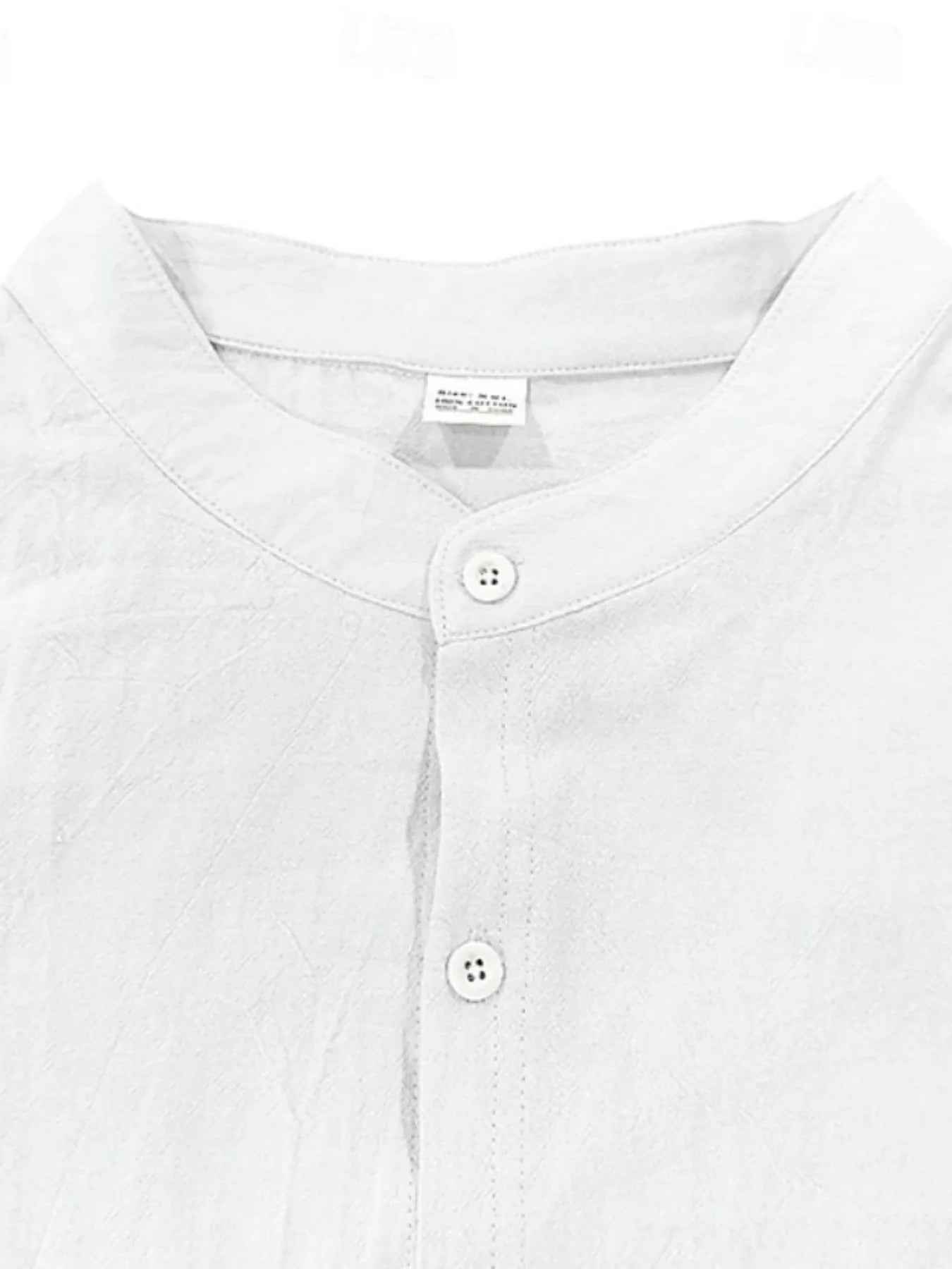 Minimalist Men's White Linen Button-Down Shirt, Stand Collar, Modern Office & Weekend Essential
