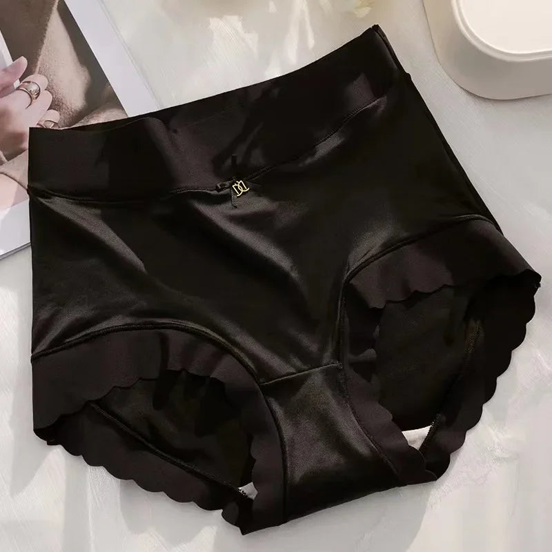 2 Pack High Waist Women Briefs Vintage Satin Silky Crotch Antibacterial Shaping Panties Tummy Control Butt Lifting Daily Panty