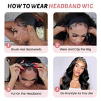 200% Density 20 Inch Body Wave Headband Wig Human Hair for Black Women None Lace Front Wigs Wear And Go Machine Made Headband