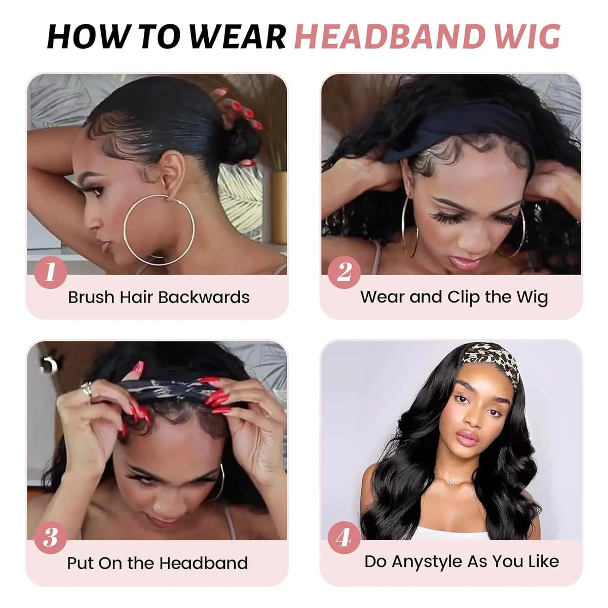200% Density 20 Inch Body Wave Headband Wig Human Hair for Black Women None Lace Front Wigs Wear And Go Machine Made Headband