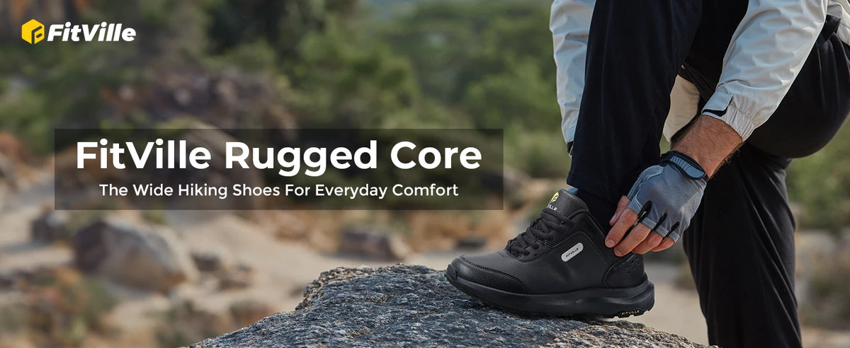 FitVille Extra Wide Hiking Shoes Waterproof Outdoor Non-slip Trail Climbing Shoes for Men Work Casual Sneakers Breathable