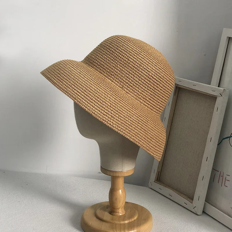Summer Elegant Dome Straw Hats Women Girl 13cm/8.5cm 2 Sizes Solid Color Beach Sun Hat Foldable Portable Travel Holiday Panama