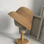 Summer Elegant Dome Straw Hats Women Girl 13cm/8.5cm 2 Sizes Solid Color Beach Sun Hat Foldable Portable Travel Holiday Panama