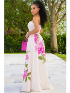 Women Tube Strapless Waist Flowy Maxi Dress With Floral Print For Wedding Guest Resort And Vacation Occasion