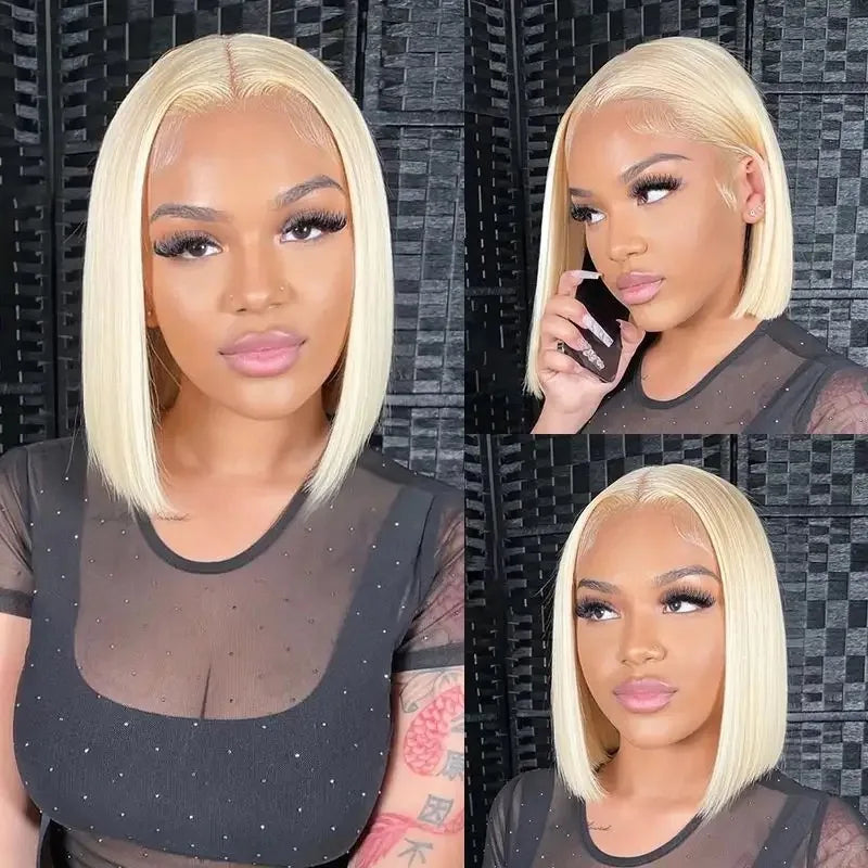 613 Honey Blonde Color Short Bob Straight 13X4 Full HD Lace Frontal Wig For Women Preplucked Bleach Knots Cosplay Daily Party