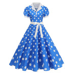Polka Dot 50s 60s Vintage Dress Women Elegant Belted Robe Women Retro Rockabilly Prom Wedding Party Princess Dress