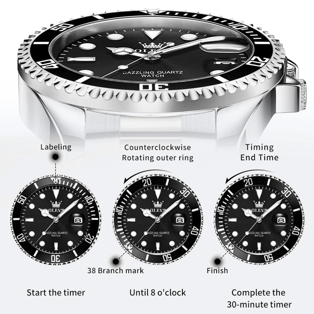 OLEVS Men's Watches Trend Luxury Fine Steel Strap Big Date Original Brand Quartz Wristwatch for Man Waterproof Luminous 5885 New
