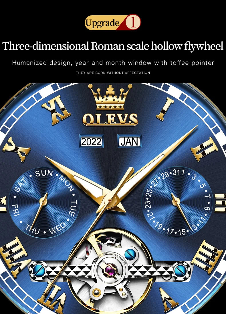 OLEVS 6607+6602 Original Men Women Watch Luxury Brand Tourbillon Mechanical Watch High end Romantic Lover Date Gift Couple Watch