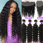 Burmese Curly Bundles with Frontal 100% Human Hair Weave Deep Wave Bundles and Closure Curly Bundles and Frontal For Extension