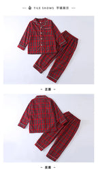 Merry Christmas Kids Pure Cotton Pajamas Set Plaid Print Turn-down Collar Button Shirt Trousers 2 Pieces Suit Homewear Xmas Look