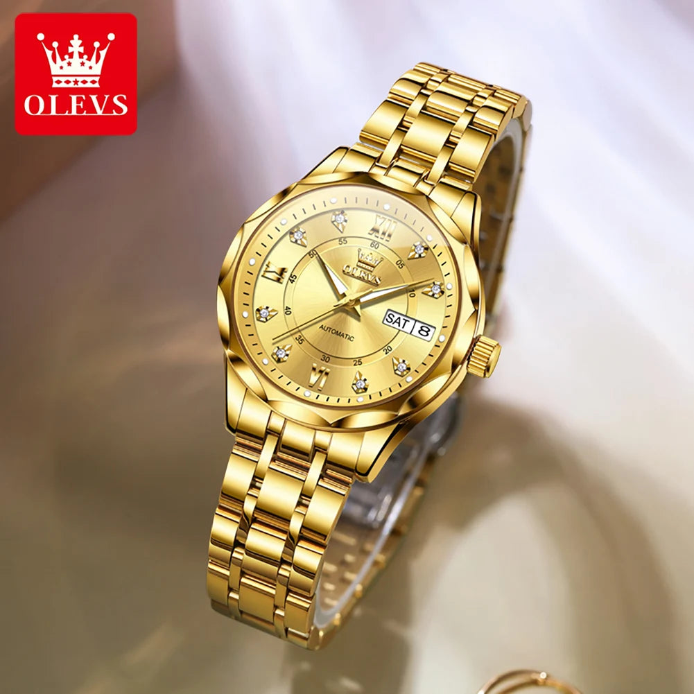 OLEVS 6727 Fashion Elegant Women's Automatic Mechanical Watches Simple Versatile 30m Waterproof Original Lady Wristwatch Genuine