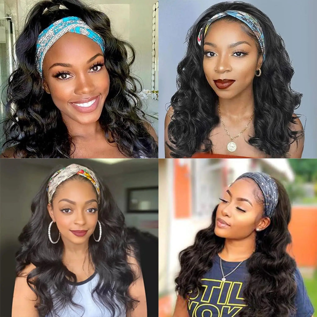 200% Density 20 Inch Body Wave Headband Wig Human Hair for Black Women None Lace Front Wigs Wear And Go Machine Made Headband
