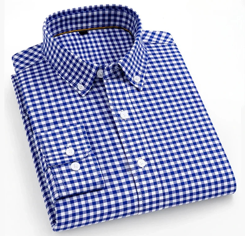 New In Shirt 100%Cotton Fashion Long Sleeve Shirts for Man Slim Fit Formal Plian Shirt Soft Casual Office Designer Plaid Clothes