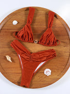 Zrtak Two Piece Bathing Suits for Women Sexy Red Triangle Bikini Set Pleated Swimsuit Low Waist Bandage Beachwear Bathing Suit