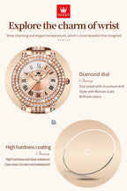 OLEVS 9943 Rose Gold Ladies Watch Stainless Steel Waterproof Full Diamond Quartz Watch for Women Set Gift