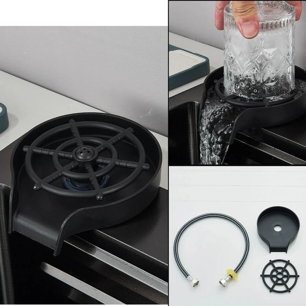 Matte Black 304 Stainless Steel kitchen Sinks Cold And Hot Water Mixer With Soap Dispenser And Cup Washer