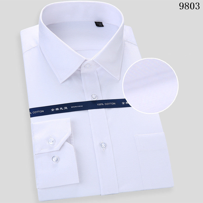 High Quality Free Ironing Men Dress Long Sleeve Shirt 100% Pure Cotton New Solid Male Regular Fit Business Shirt White Blue