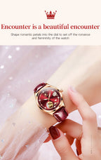 OLEVS Fashion Women Mechanical Watches Bracelets and Necklaces Set Leather Strap Luxury Hollow Ladies WristWatches Reloj Mujer
